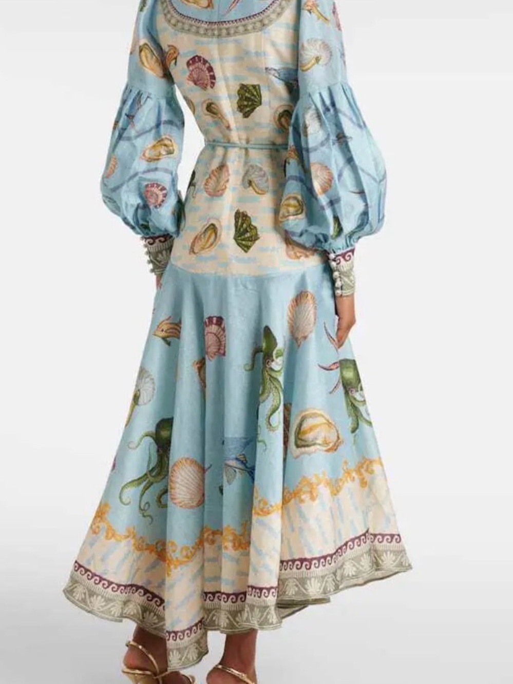Alemais Light Blue Seashell-Print Long Sleeve Midi Dress US 6 AU 10 New with Tag - Picture 3 of 7